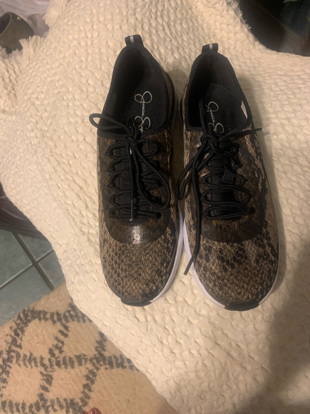 Jessica Simpson Black and Brown Leopard Knit Sneakers